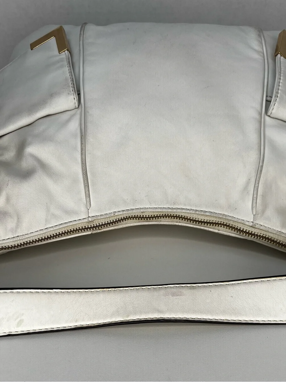Michael Kors White Leather Large Hobo Shoulder Bag Gold Hardware Purse - Picture 8 of 13